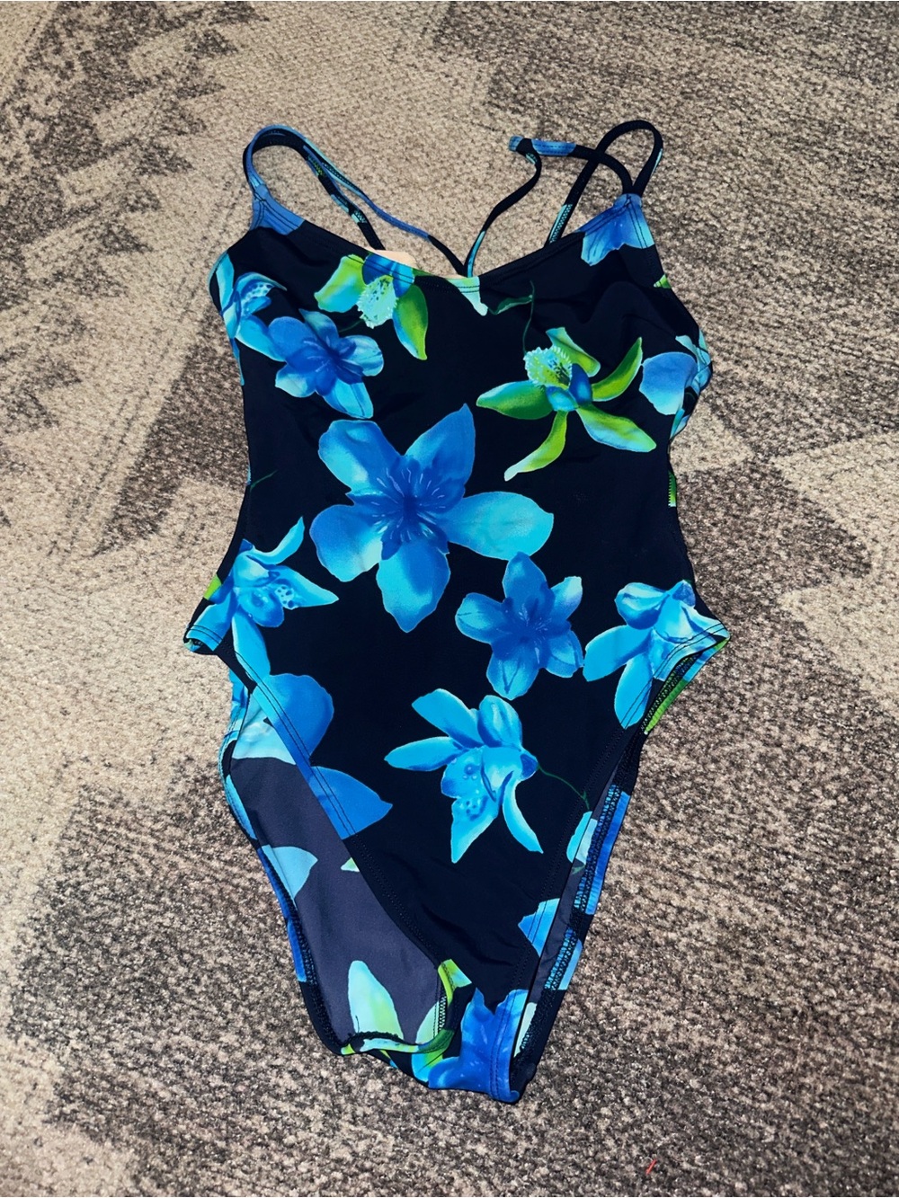 Anne Cole Navy One-Piece Swim with Blue Floral Print